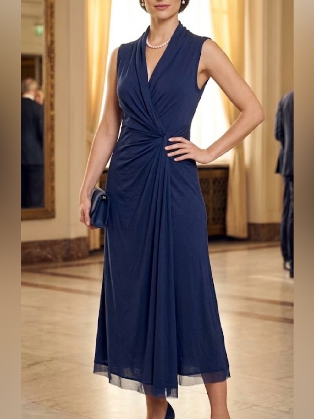 Elie Tahari Navy Twist-Front Sleeveless Maxi Dress S/P